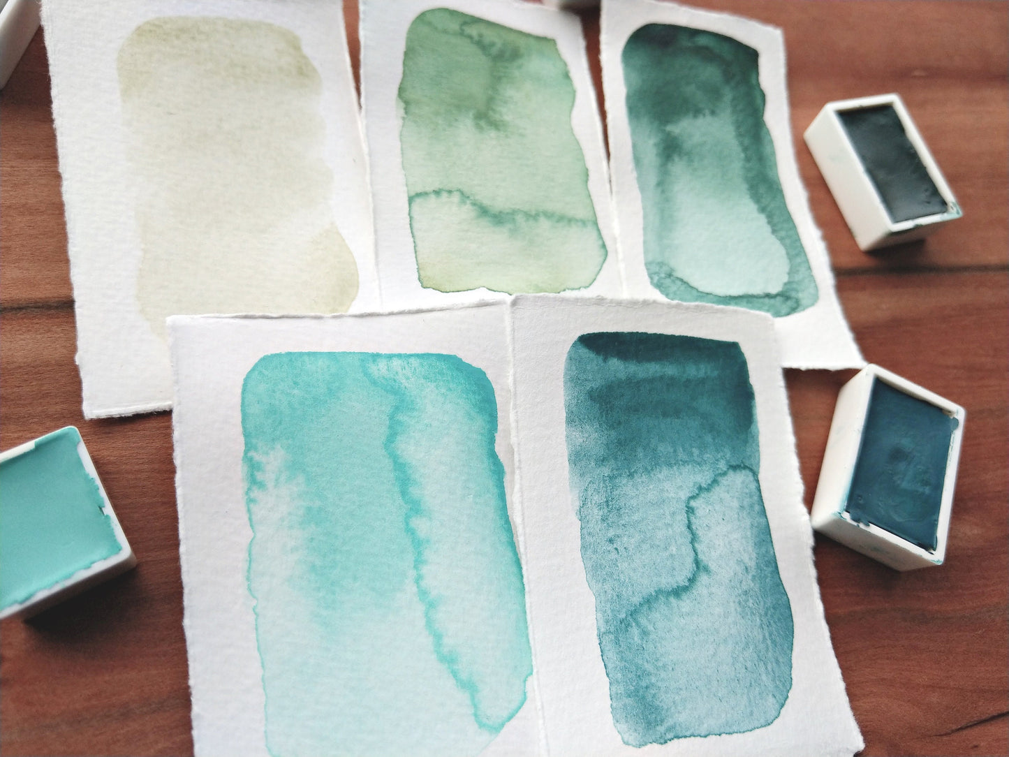 FOREST MARINE PALETTE handmade watercolour | artisan greens curated set | handcrafted gift for artists and painters | half pans | full pans