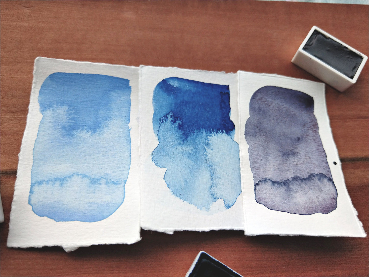 DEEP WATER PALETTE handmade watercolour | blue tri-tone paint set | curated set | gift for artist | artisan watercolors | half or full pans