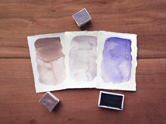 LOST HEATHER PALETTE handmade watercolour set | curated artisan paint set | gift for artists + painters | neutral purples | half full pans